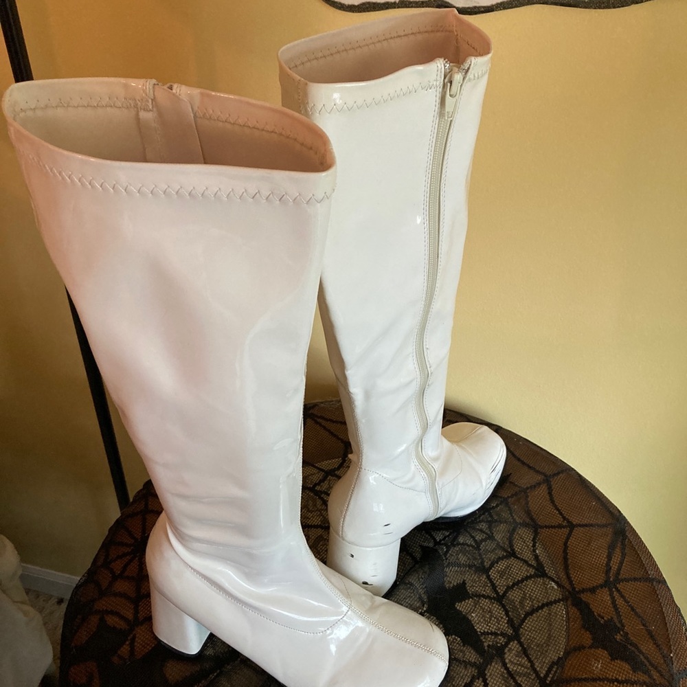 White Patent Gogo Boots-Wide Calf